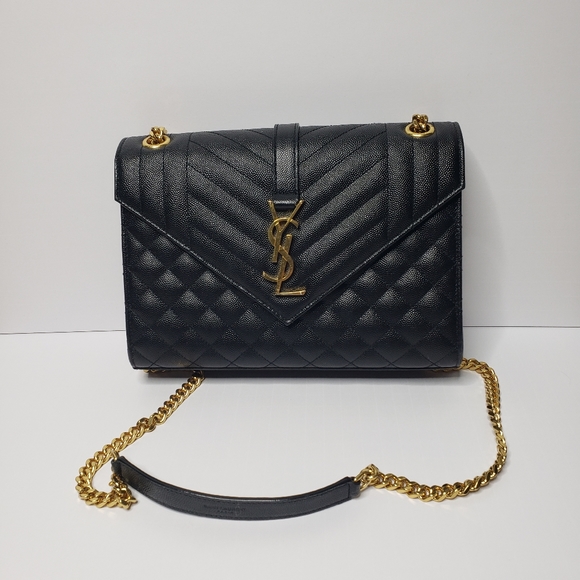 YSL Envelope Medium Chain Bag in Mix Matelassé Grain De Poudre Embossed Leather - Picture 4 of 16